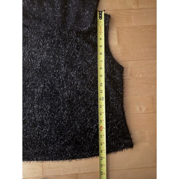 Willie Smith Funnel Neck Black Fuzzy Tinsel Sleeveless Sweater Top M - Picture 3 of 5